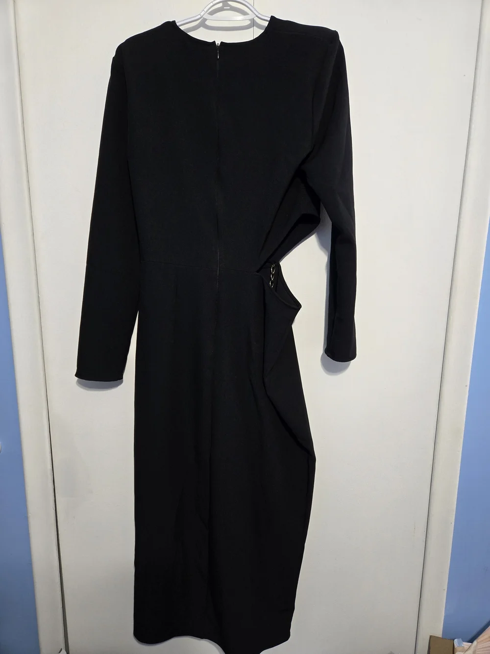 Mango Black Maxi Dress Womens Size 8 Side Cutout‎ Chain Detail Long Sleeve